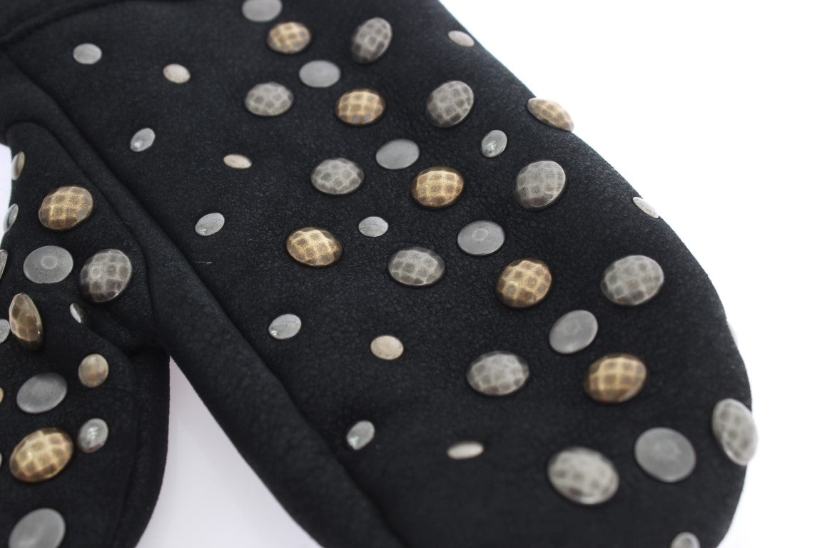 Dolce &amp; Gabbana Elegant Studded Gray Wool Gloves