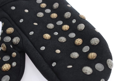 Dolce &amp; Gabbana Elegant Studded Gray Wool Gloves