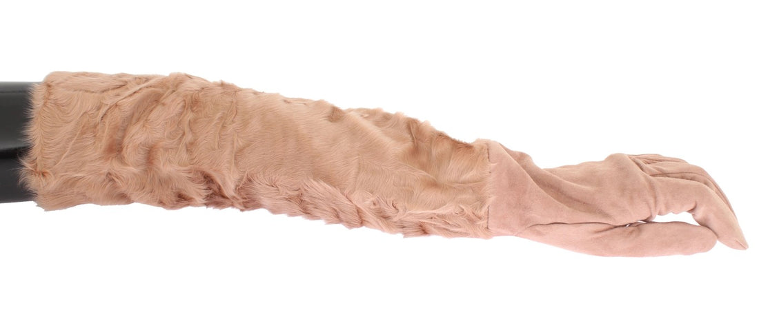 Dolce &amp; Gabbana Elegant Beige Suede Elbow-Length Gloves