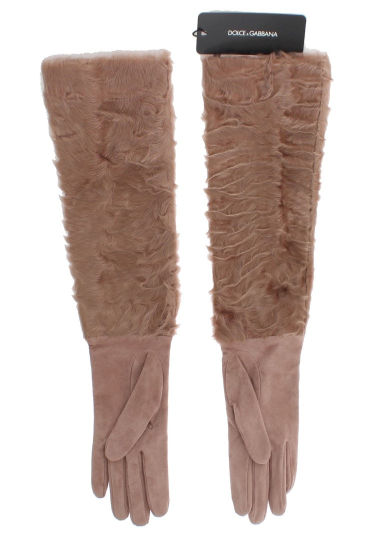 Dolce &amp; Gabbana Elegant Beige Suede Elbow-Length Gloves