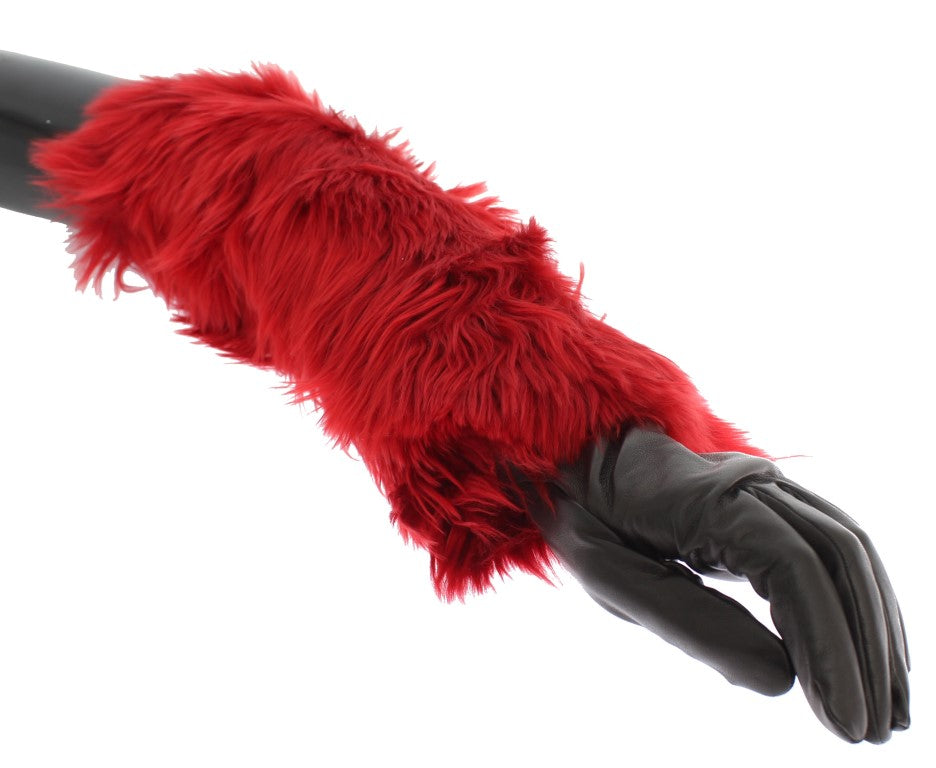 Dolce &amp; Gabbana Elegant Red Leather Elbow Long Gloves