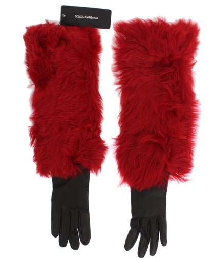 Dolce &amp; Gabbana Elegant Red Leather Elbow Long Gloves