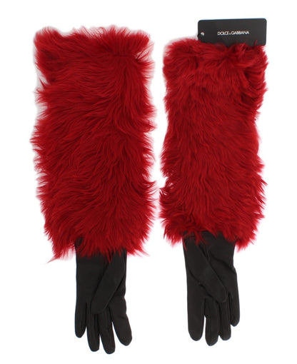 Dolce &amp; Gabbana Elegant Red Leather Elbow Long Gloves