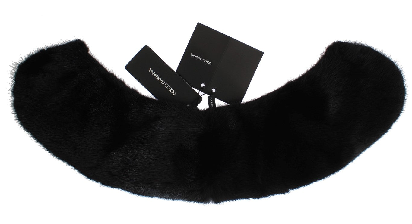 Dolce &amp; Gabbana Elegant Black Mink Fur Shoulder Wrap Scarf