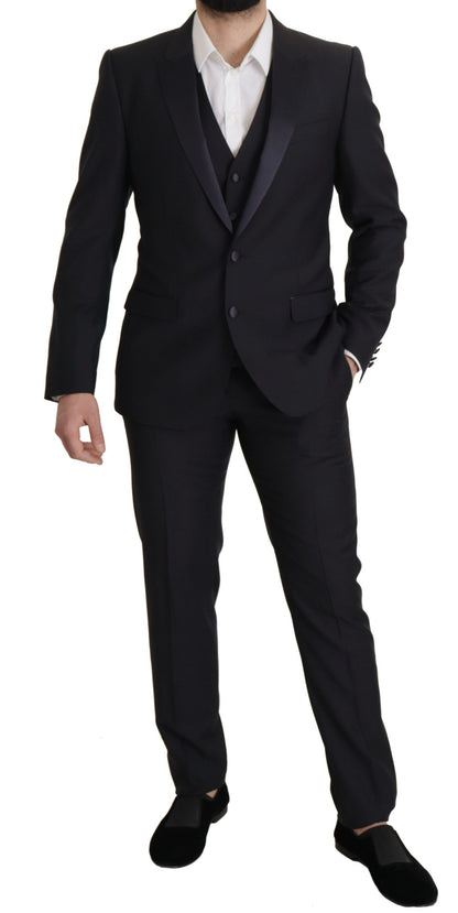 Dolce &amp; Gabbana Elegant Black Three-Piece Wool Blend Suit