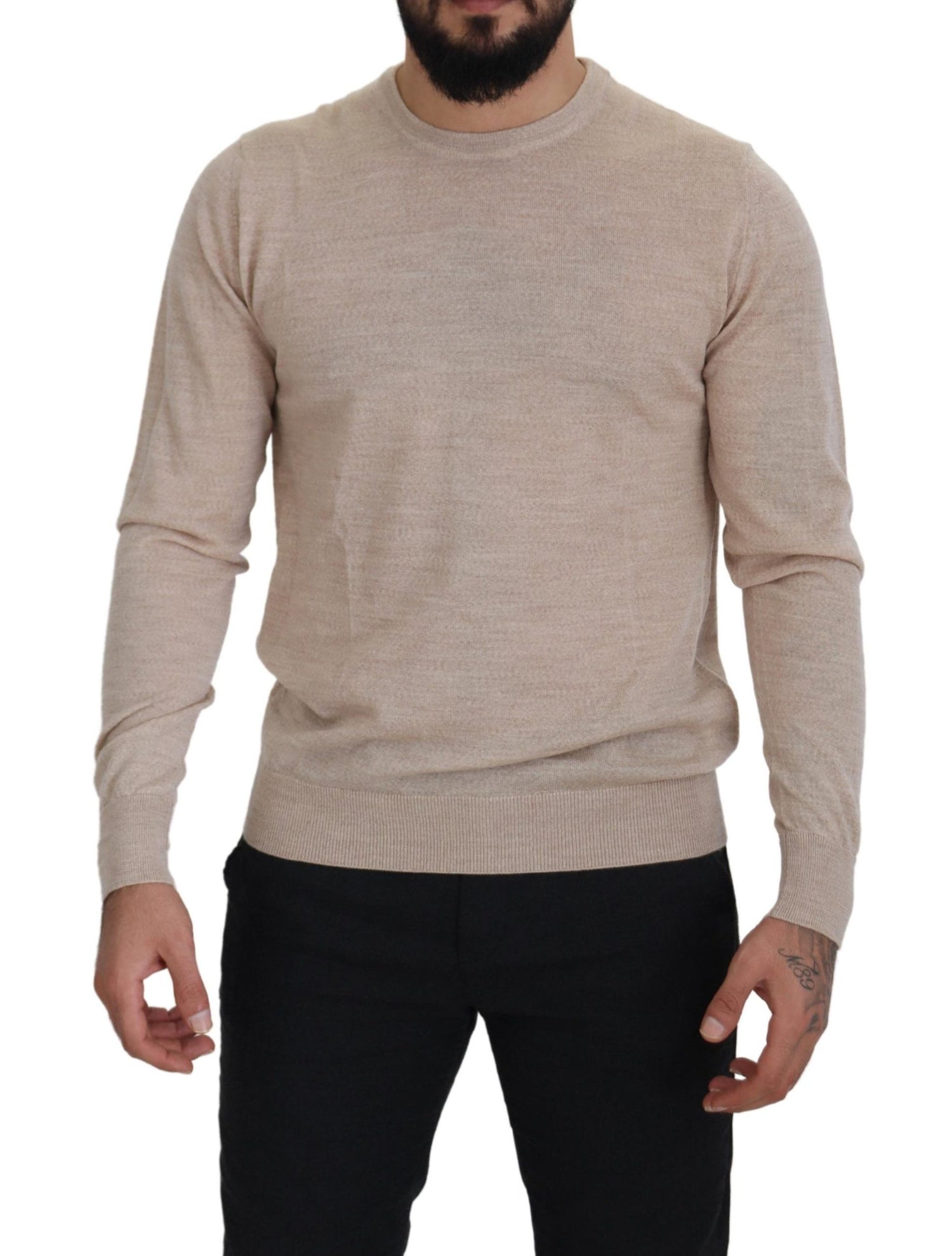 Dolce &amp; Gabbana Elegant Beige Crewneck Wool Sweater