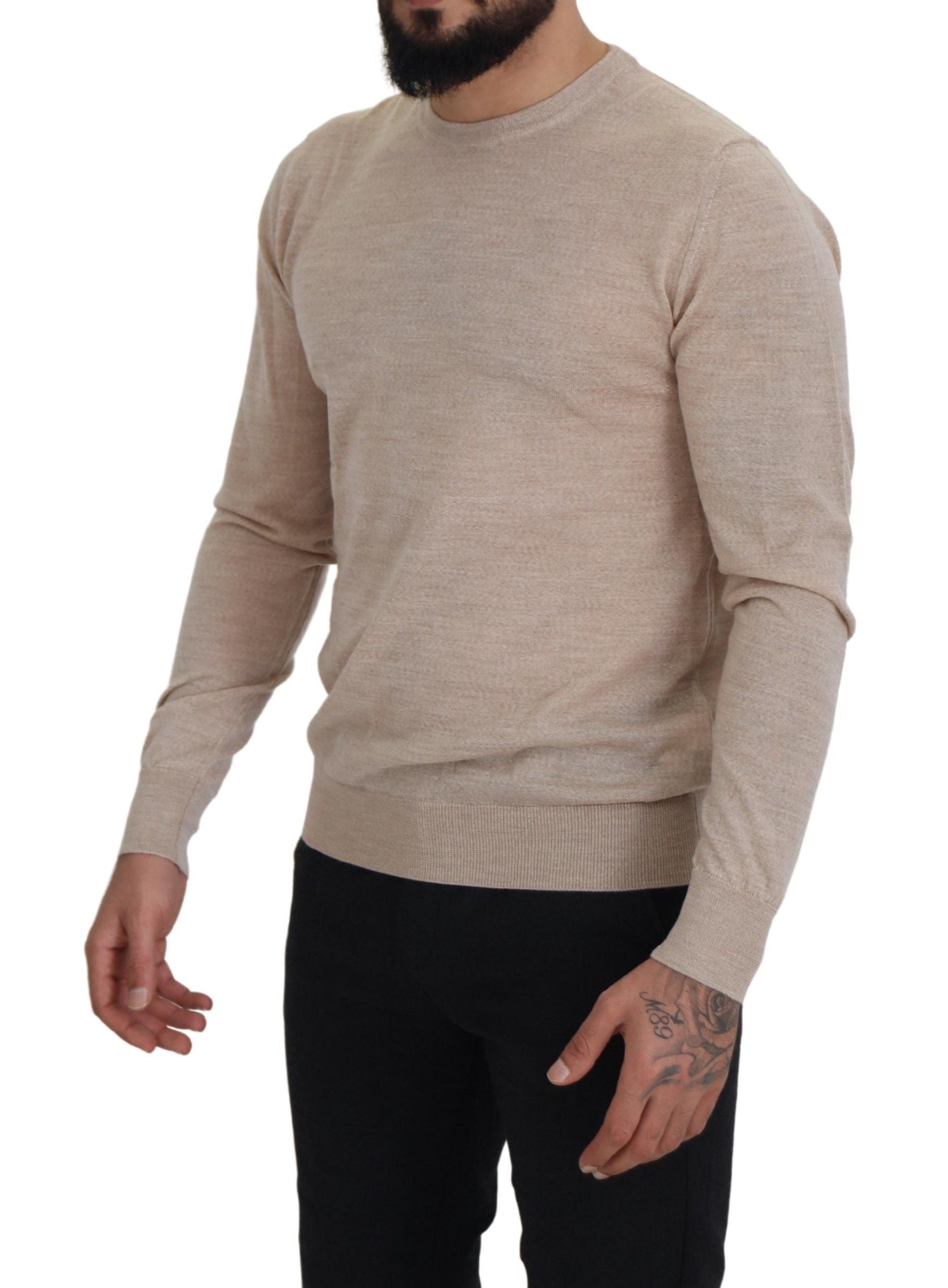 Dolce &amp; Gabbana Elegant Beige Crewneck Wool Sweater