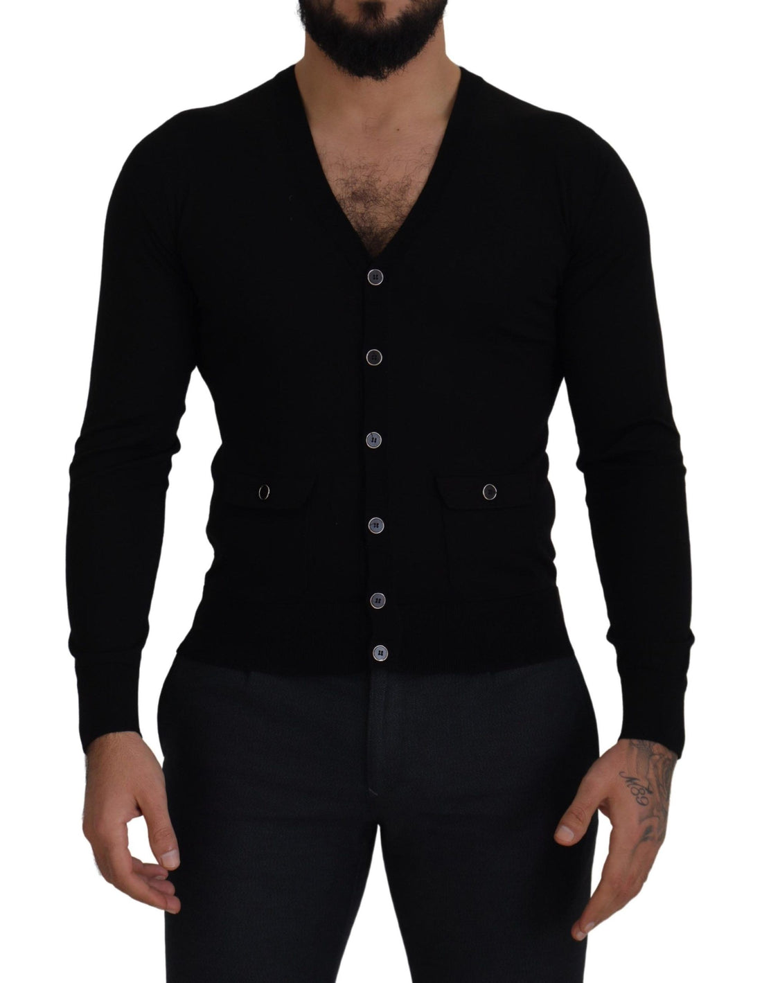 Dolce &amp; Gabbana Elegant Wool Buttoned Black Cardigan