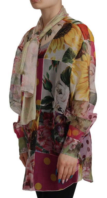 Dolce &amp; Gabbana Multicolor Silk Ascot Collar Blouse