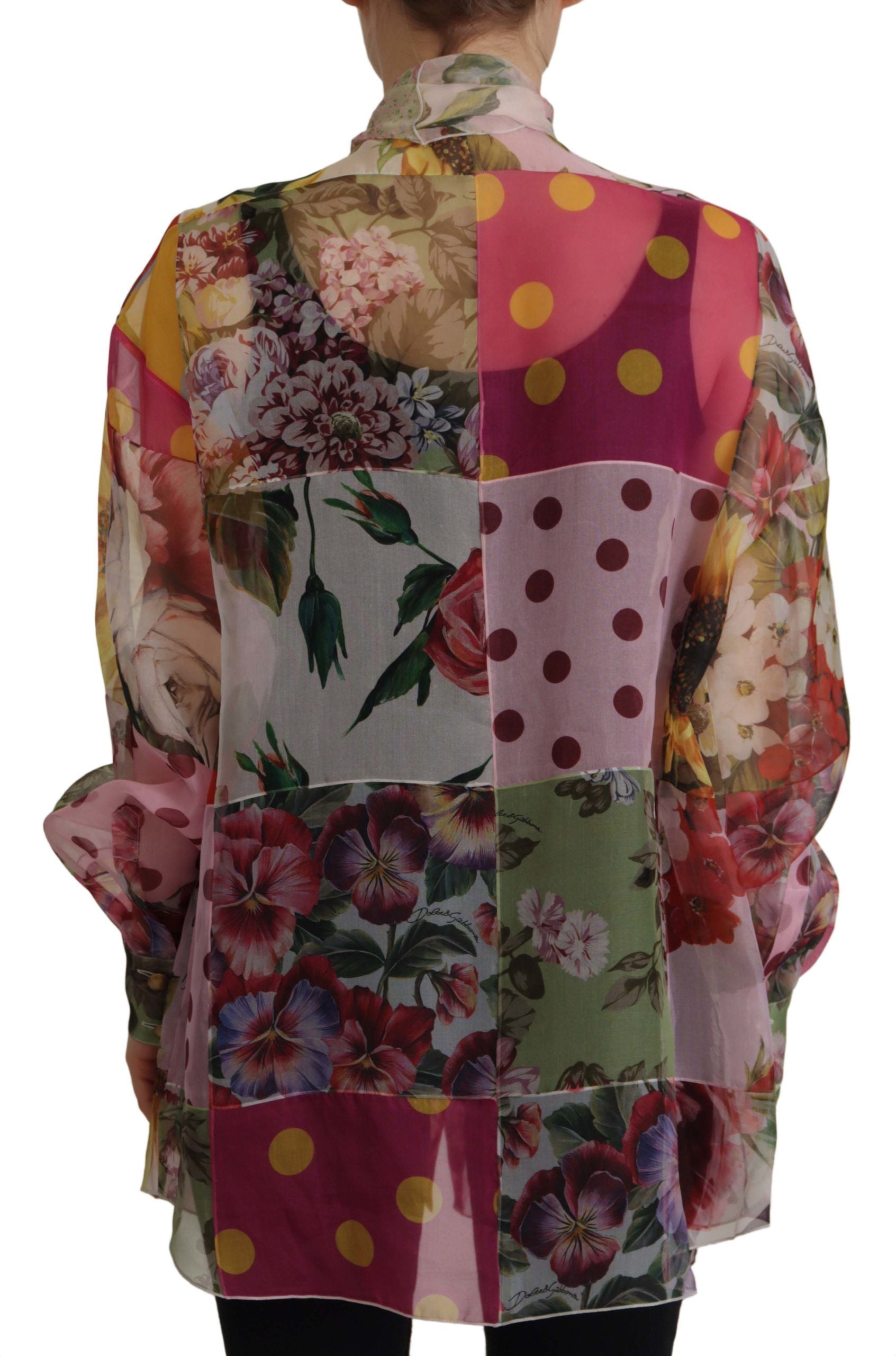 Dolce &amp; Gabbana Multicolor Silk Ascot Collar Blouse