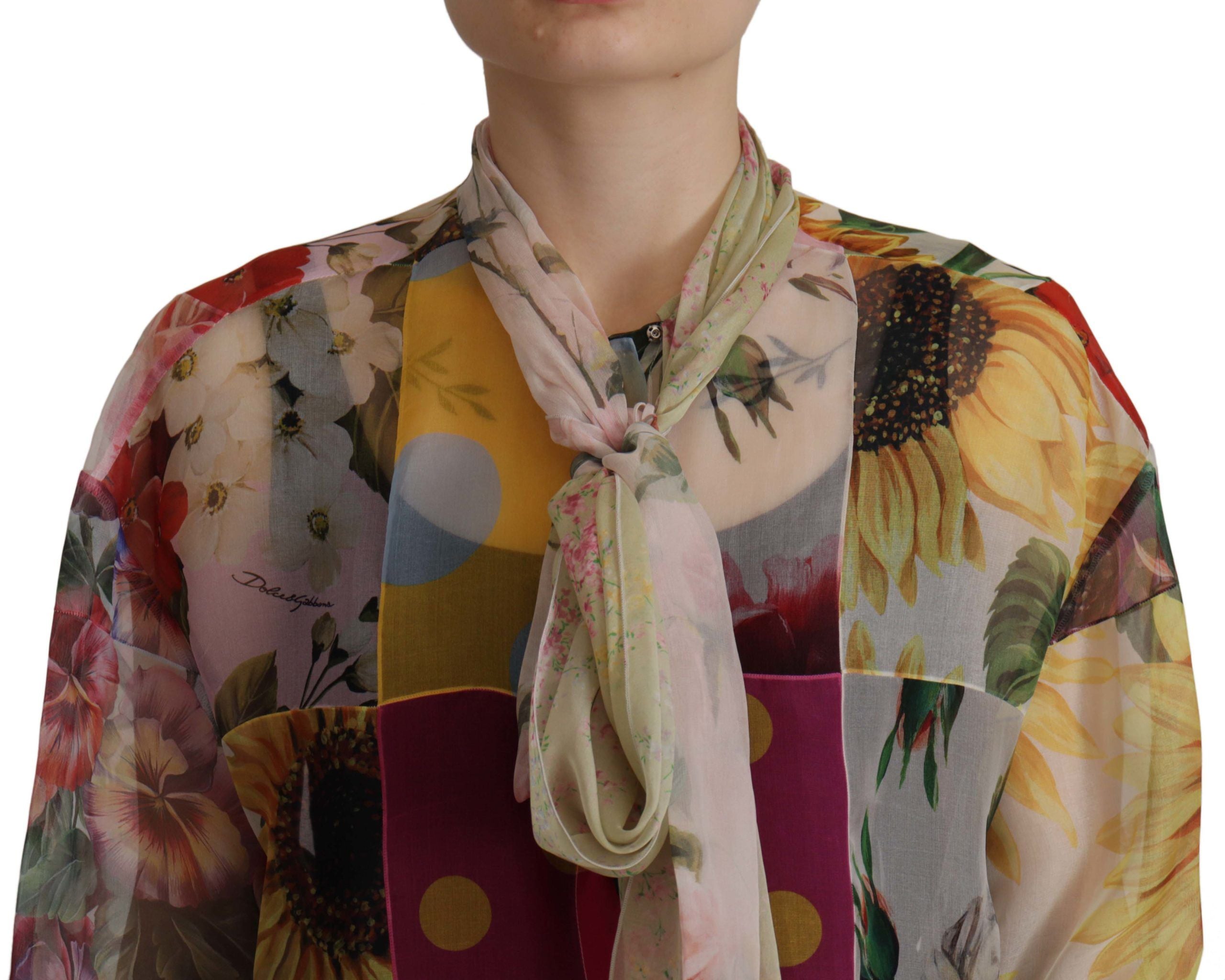 Dolce &amp; Gabbana Multicolor Silk Ascot Collar Blouse