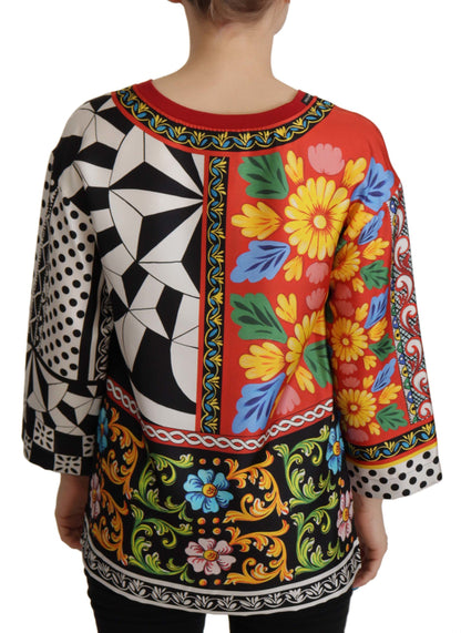 Dolce &amp; Gabbana Silk Baroque Floral Round Neck Blouse