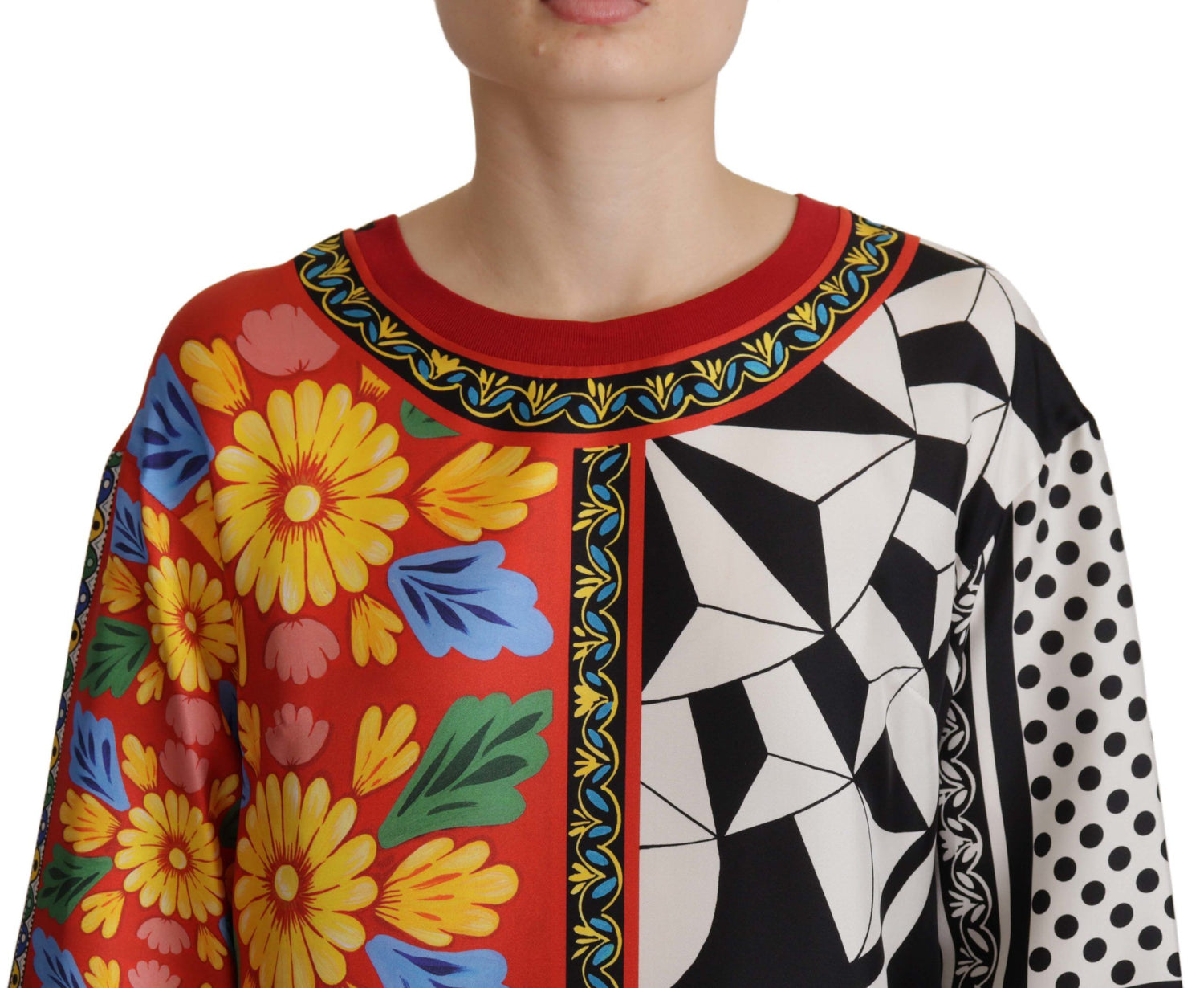 Dolce &amp; Gabbana Silk Baroque Floral Round Neck Blouse