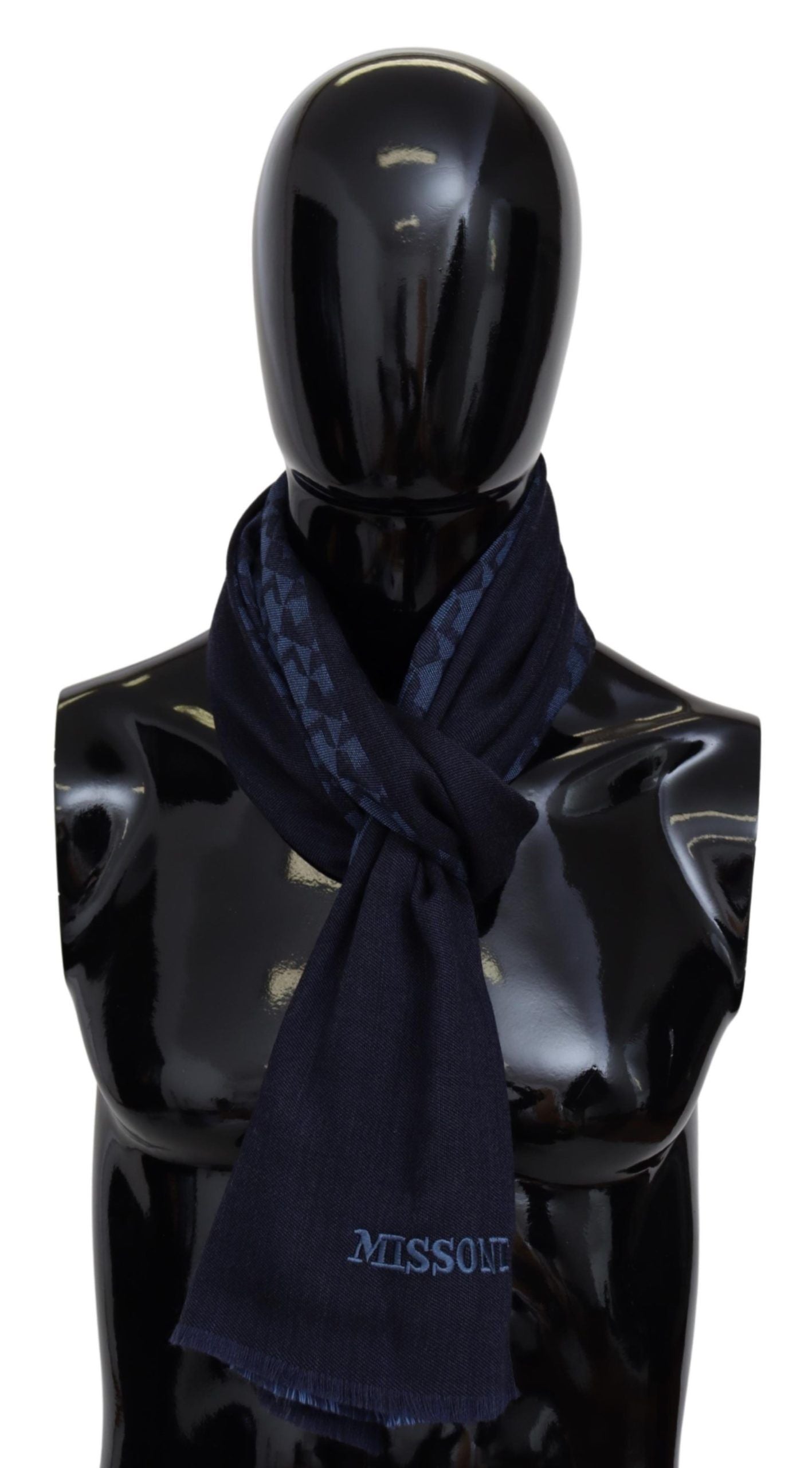 Missoni Navy Wool Knit Unisex Neck Wrap Fringe Shawl Men&