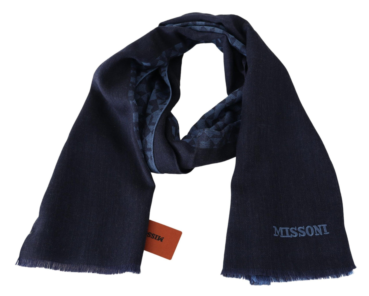 Missoni Navy Wool Knit Unisex Neck Wrap Fringe Shawl Men&