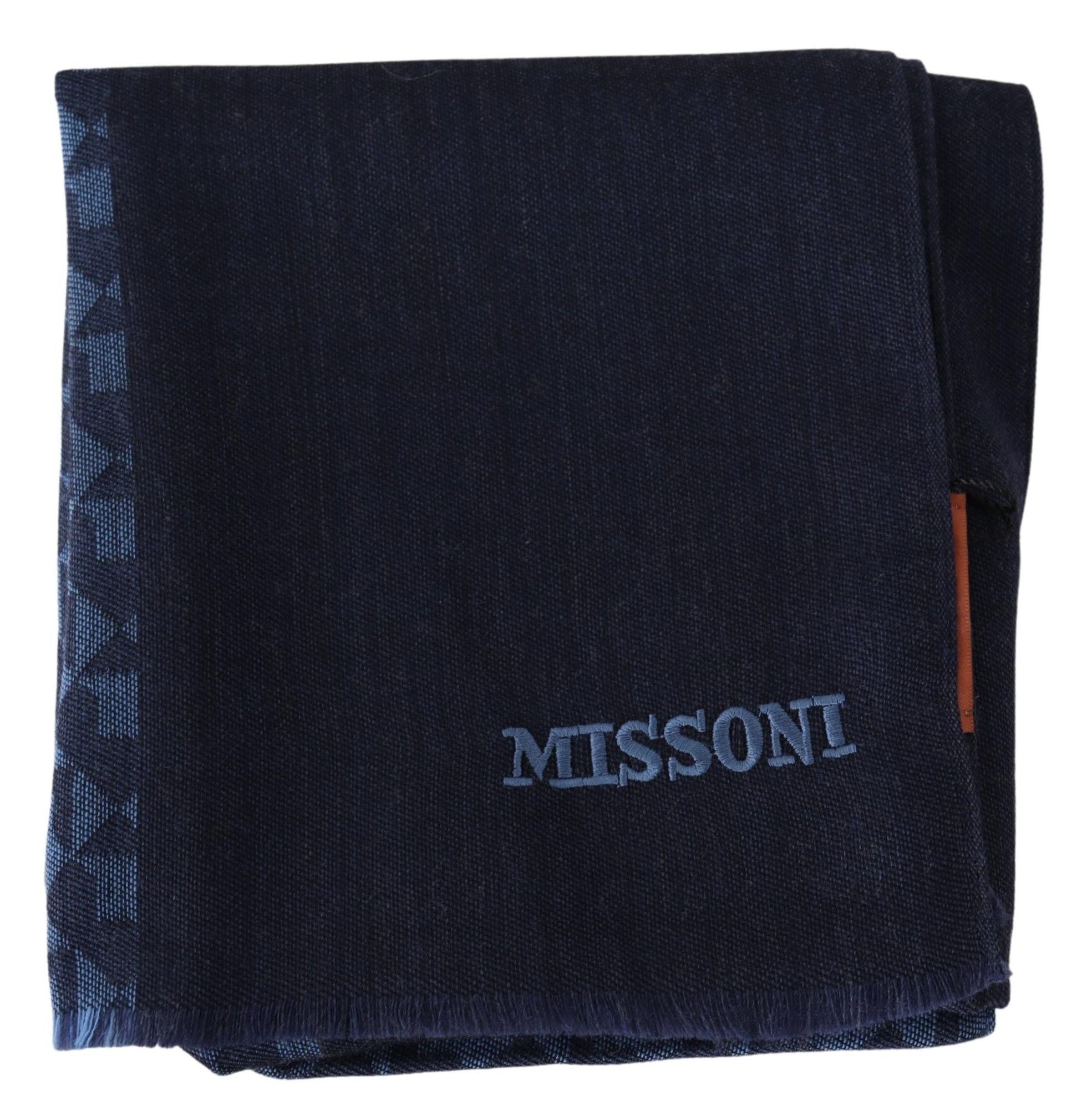 Missoni Navy Wool Knit Unisex Neck Wrap Fringe Shawl Men&