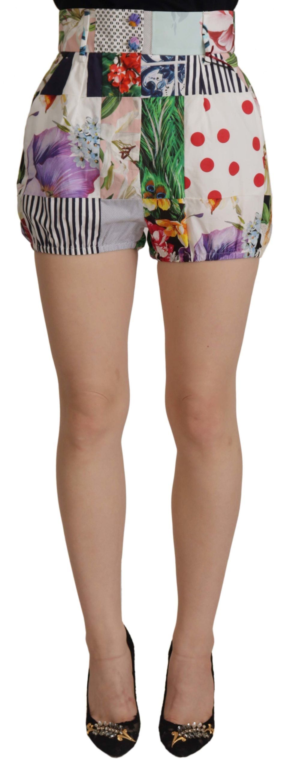 Dolce &amp; Gabbana Patchwork High Waist Designer Shorts