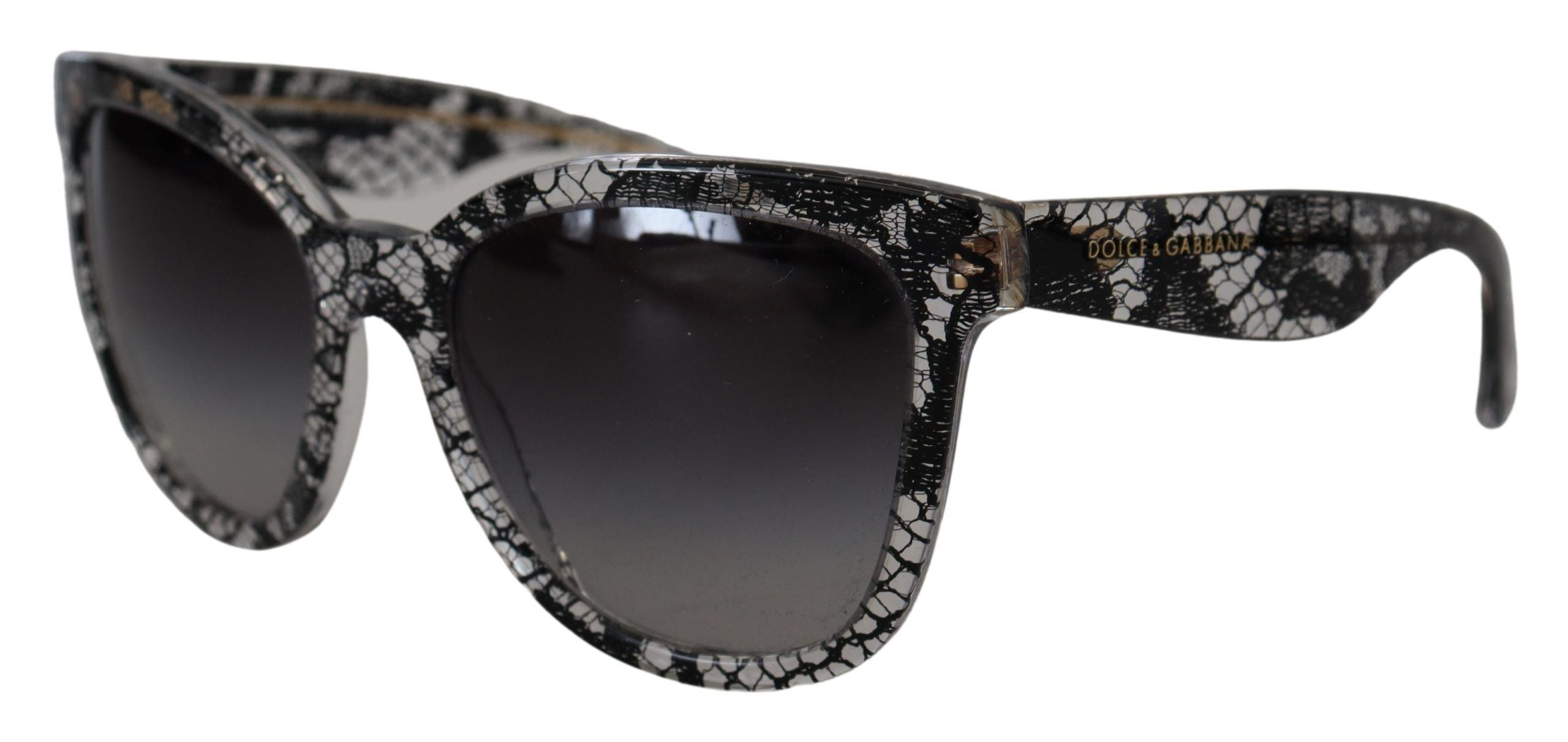 Dolce &amp; Gabbana Elegant White Lace Applique Sunglasses