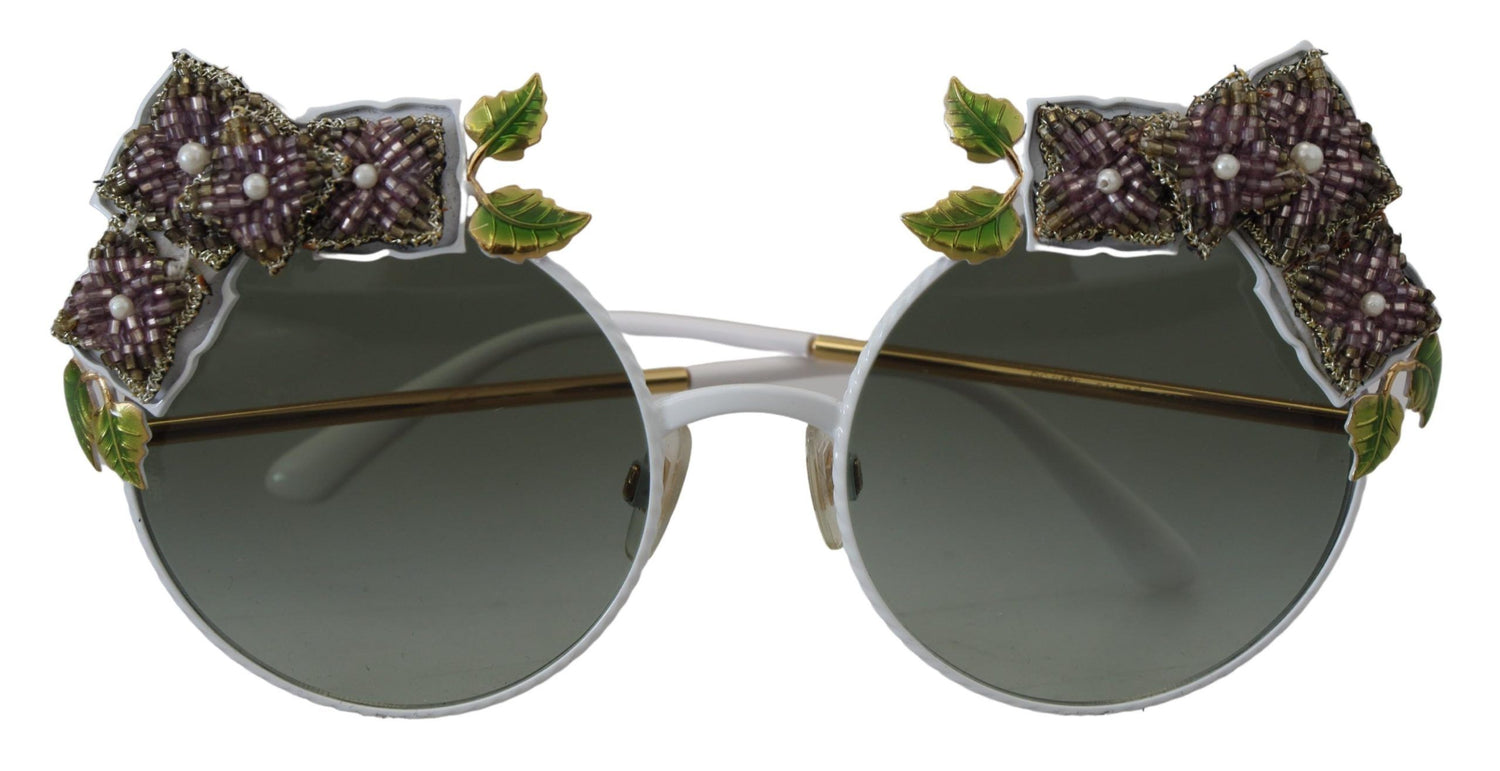 Dolce &amp; Gabbana Elegant Floral Embellished Gold Sunglasses