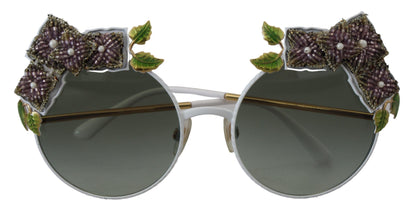 Dolce &amp; Gabbana Elegant Floral Embellished Gold Sunglasses