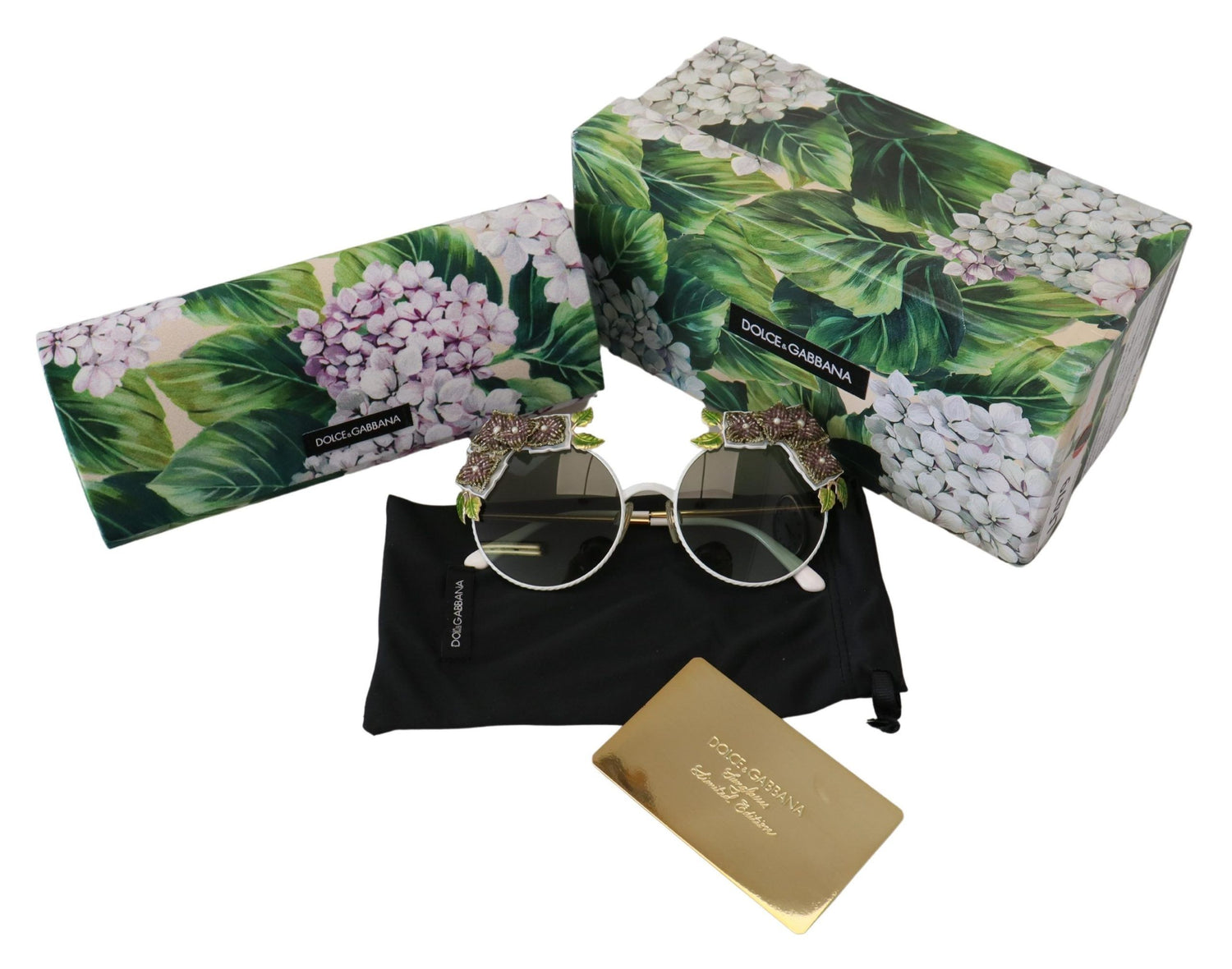 Dolce &amp; Gabbana Elegant Floral Embellished Gold Sunglasses