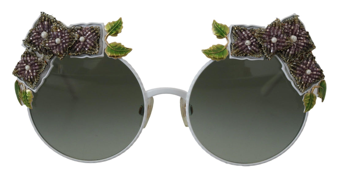 Dolce &amp; Gabbana Elegant Floral Embellished Gold Sunglasses