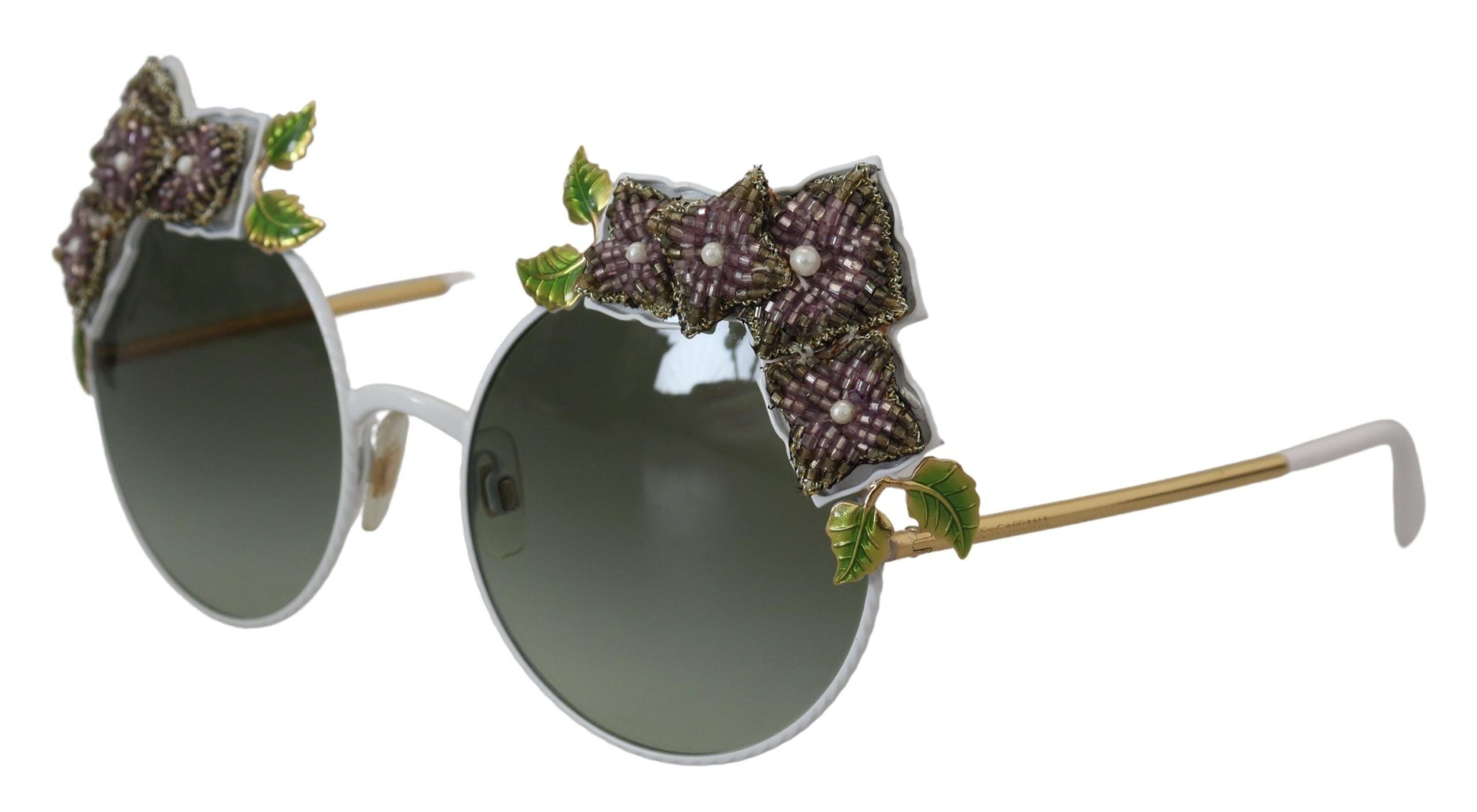 Dolce &amp; Gabbana Elegant Floral Embellished Gold Sunglasses