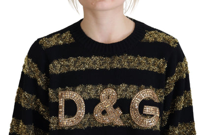 Dolce &amp; Gabbana Elegant Black and Gold Crystal Sweater