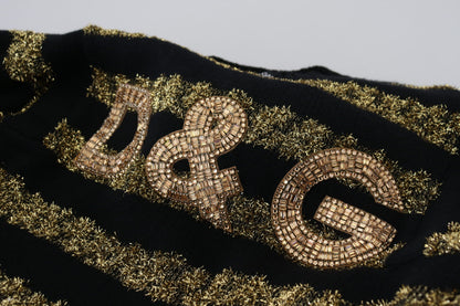 Dolce &amp; Gabbana Elegant Black and Gold Crystal Sweater