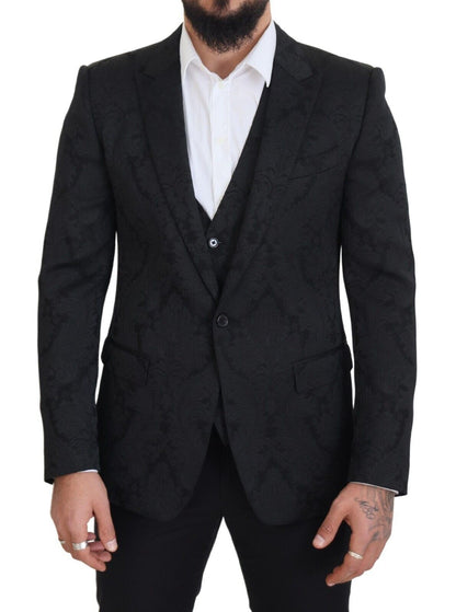 Dolce &amp; Gabbana Elegant Black Martini Suit Jacket &amp; Vest Ensemble