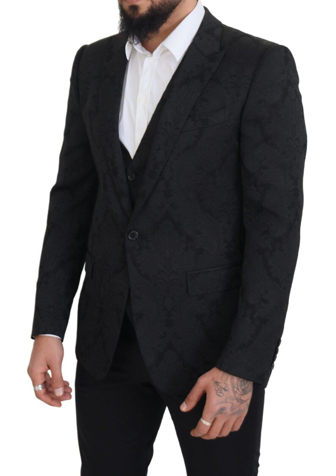 Dolce &amp; Gabbana Elegant Black Martini Suit Jacket &amp; Vest Ensemble