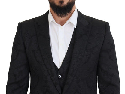 Dolce &amp; Gabbana Elegant Black Martini Suit Jacket &amp; Vest Ensemble