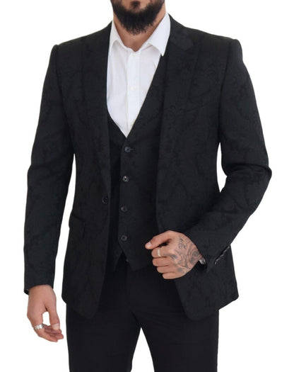 Dolce &amp; Gabbana Elegant Black Martini Suit Jacket &amp; Vest Ensemble