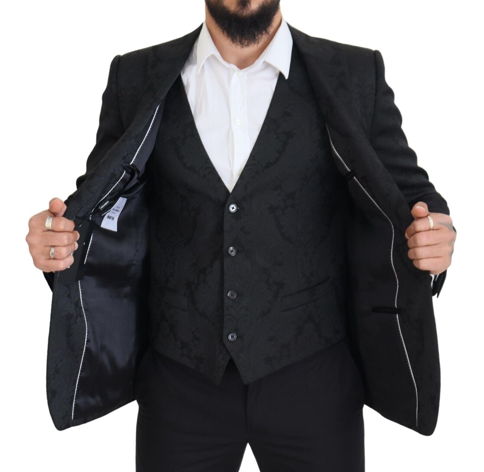 Dolce &amp; Gabbana Elegant Black Martini Suit Jacket &amp; Vest Ensemble