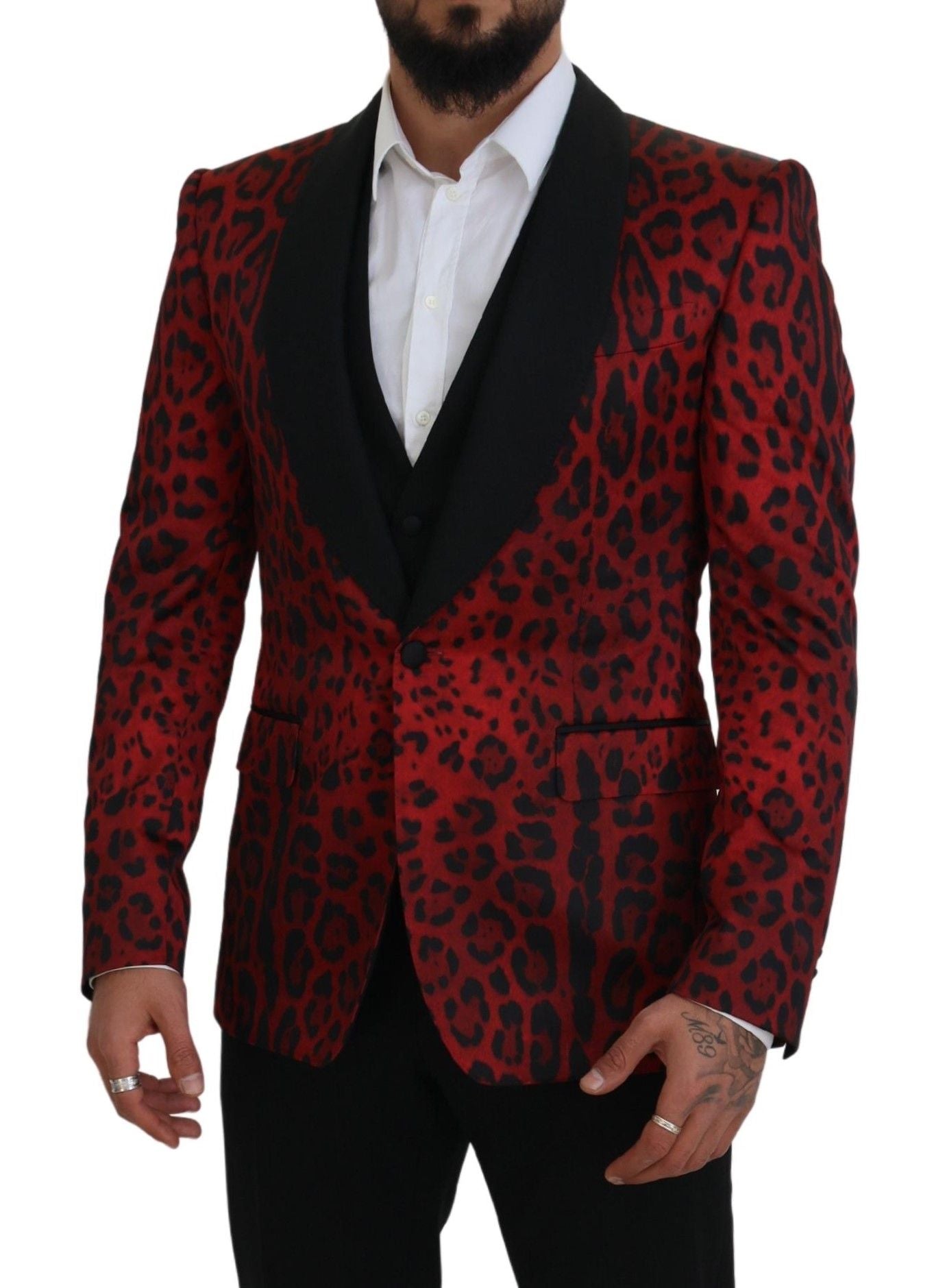 Dolce &amp; Gabbana Radiant Red Leopard Print Three Piece Suit