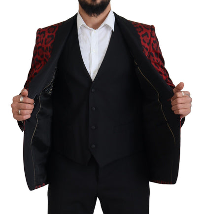 Dolce &amp; Gabbana Radiant Red Leopard Print Three Piece Suit