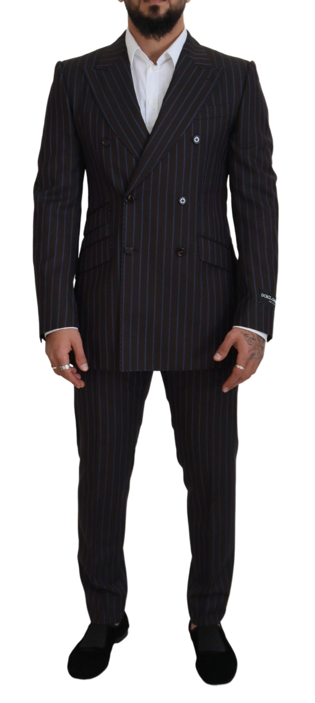 Dolce &amp; Gabbana Elegant Black Striped Virgin Wool Suit