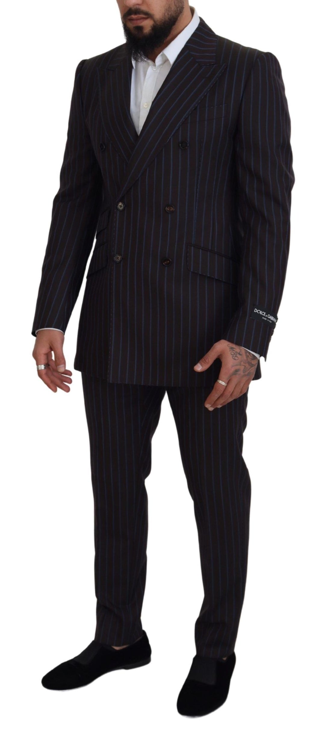 Dolce &amp; Gabbana Elegant Black Striped Virgin Wool Suit