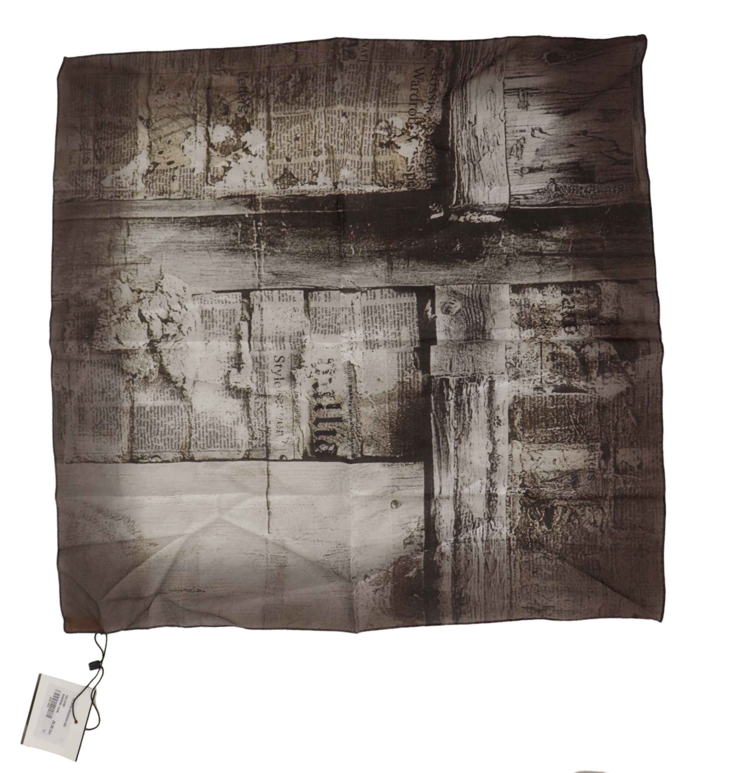 John Galliano Elegant Newspaper Print Cotton Scarf