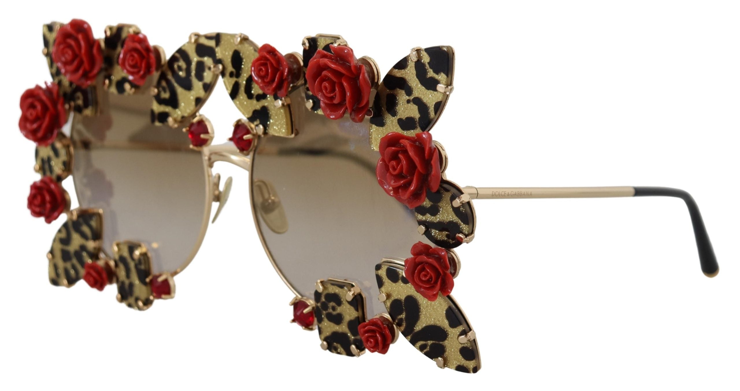 Dolce &amp; Gabbana Elegant Round Rose-Embellished Sunglasses