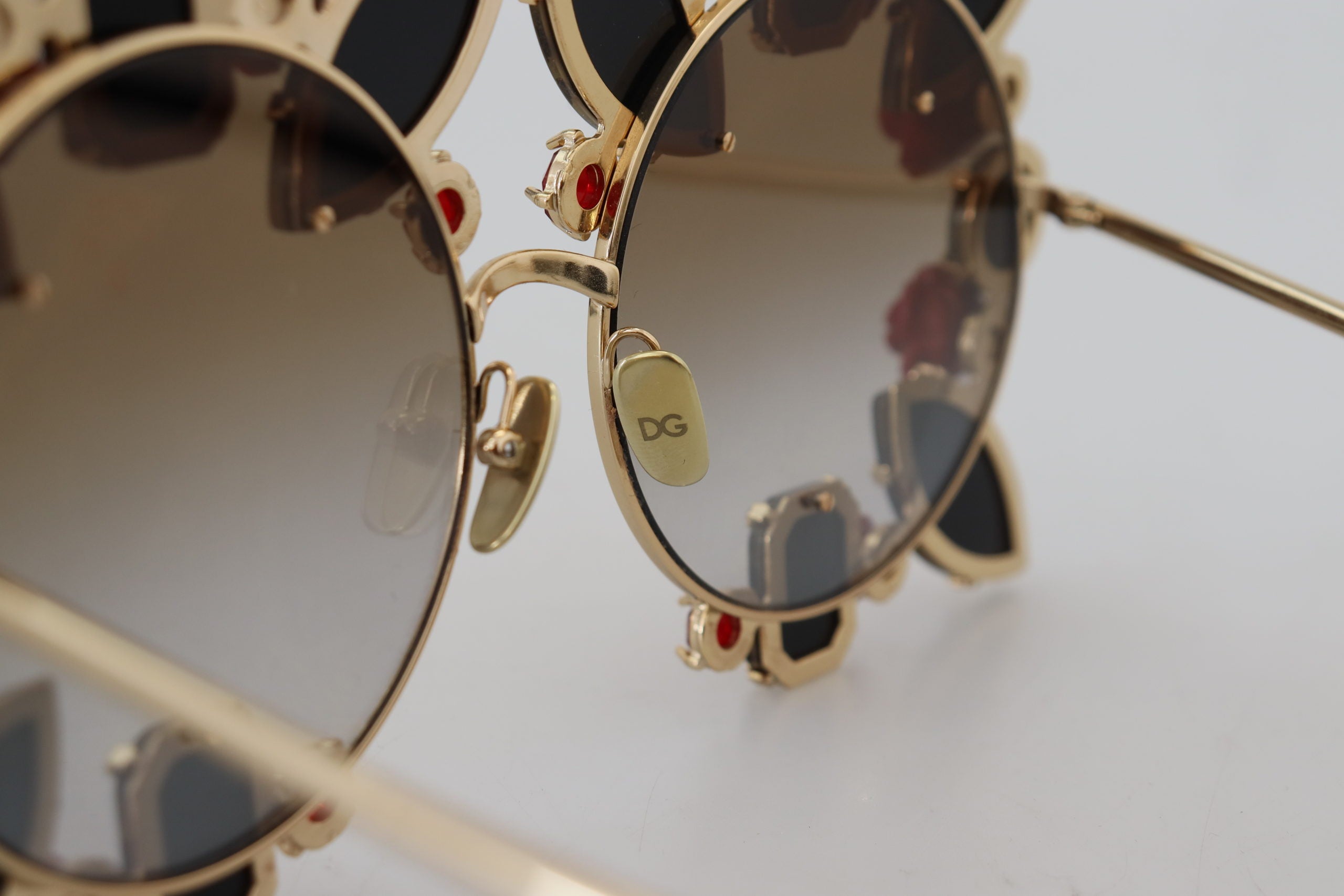 Dolce &amp; Gabbana Elegant Round Rose-Embellished Sunglasses