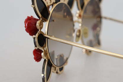 Dolce &amp; Gabbana Elegant Round Rose-Embellished Sunglasses