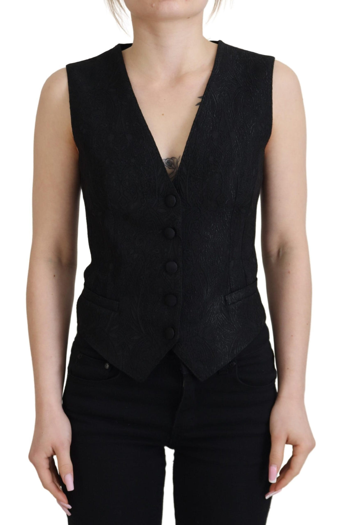 Dolce &amp; Gabbana Elegant Black Silk Blend Waistcoat Vest