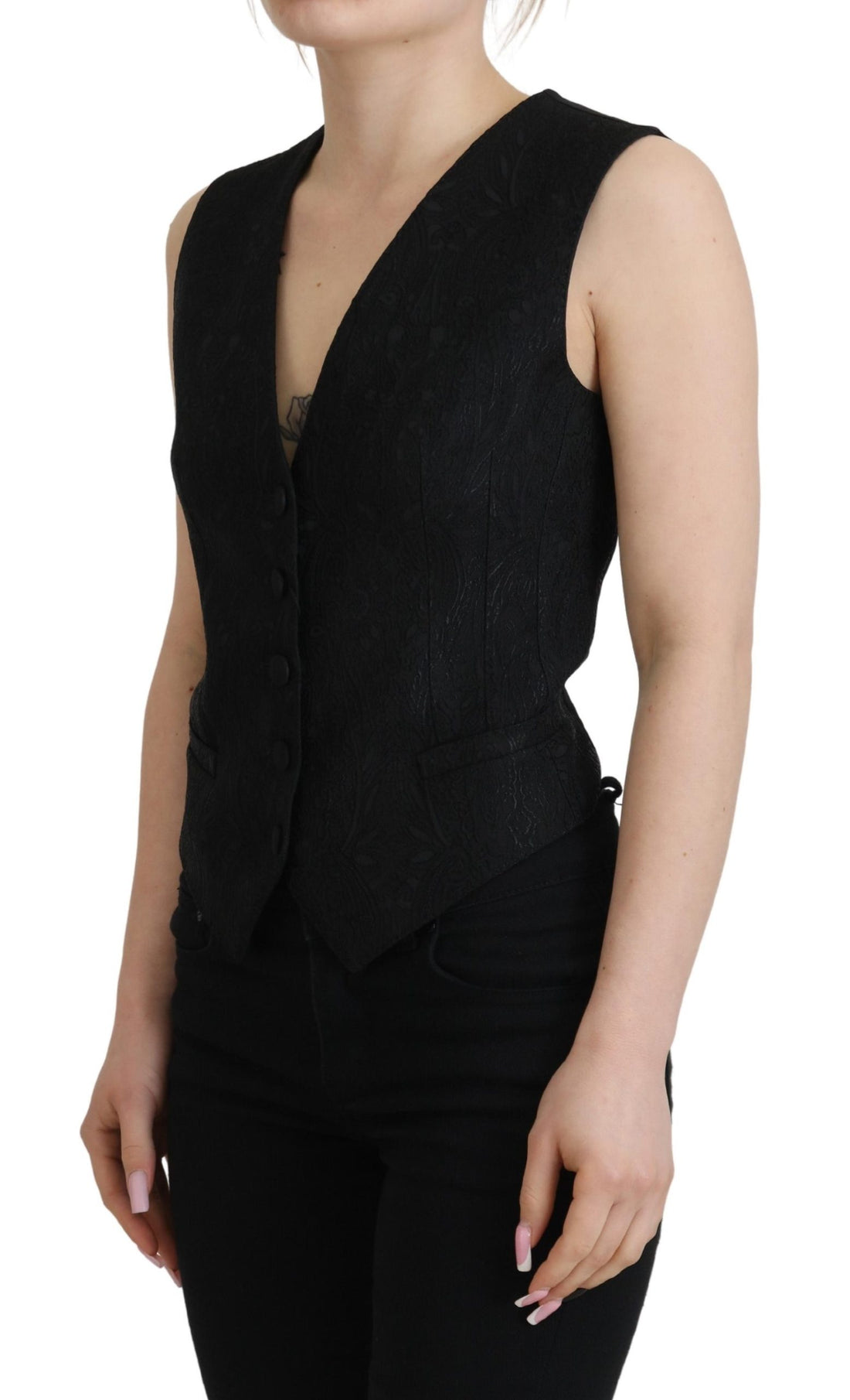 Dolce &amp; Gabbana Elegant Black Silk Blend Waistcoat Vest