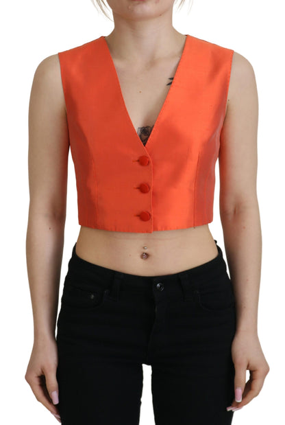 Dolce &amp; Gabbana Elegant Orange Silk Waistcoat