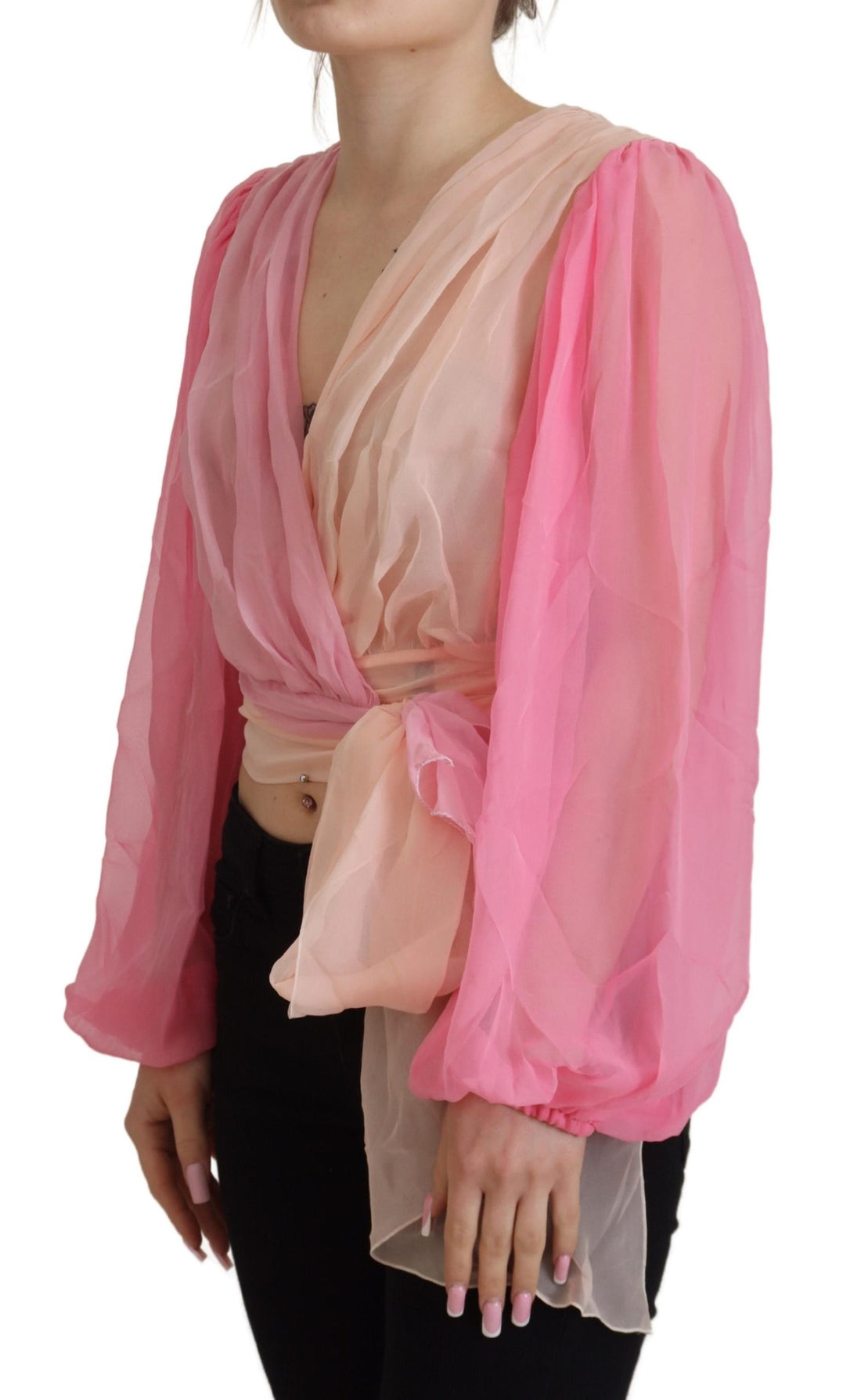 Dolce &amp; Gabbana Silk V-Neckline Wrap Blouse in Pink