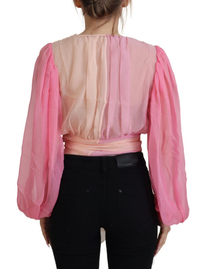 Dolce &amp; Gabbana Silk V-Neckline Wrap Blouse in Pink