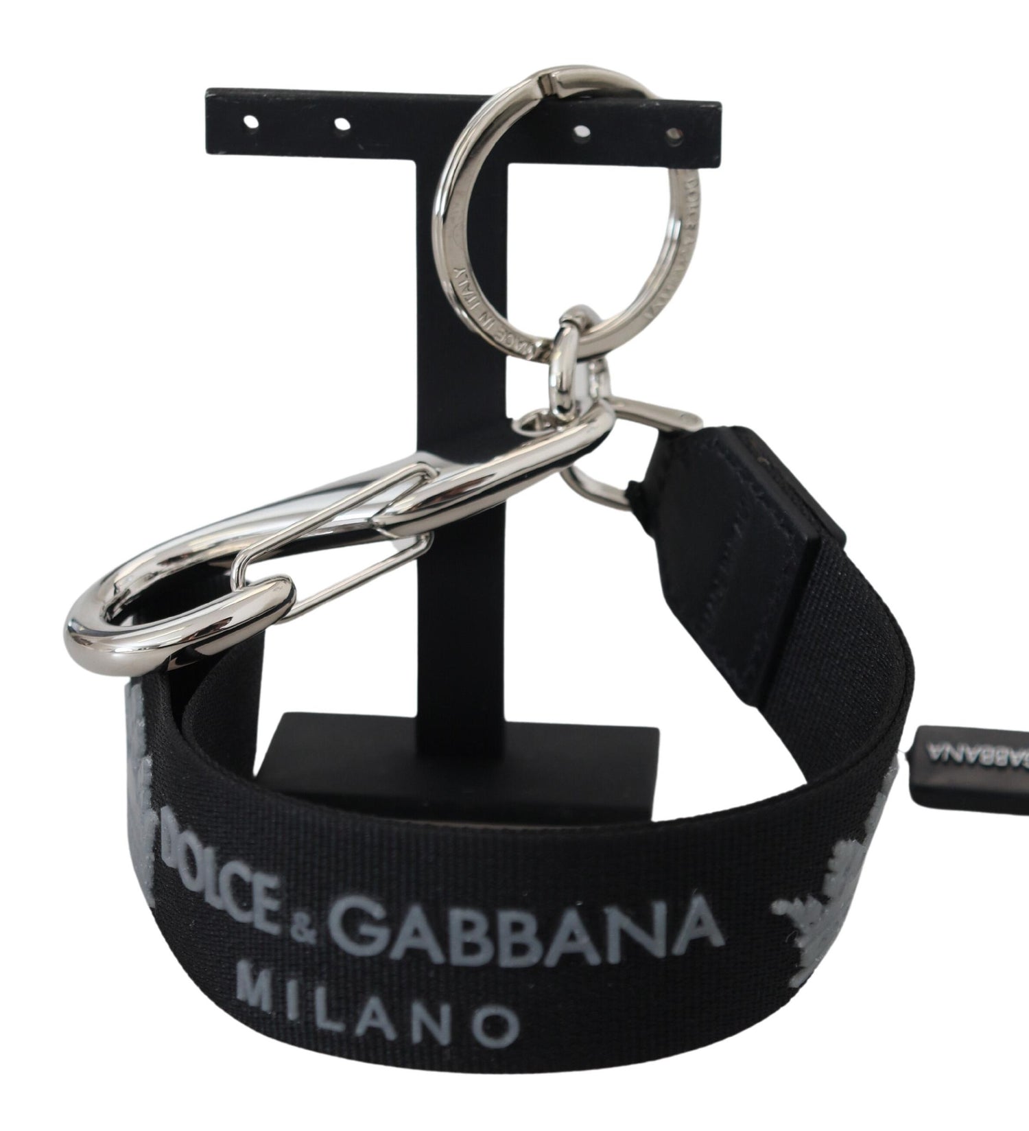 Dolce &amp; Gabbana Elegant Black Charm Keychain with Brass Accents