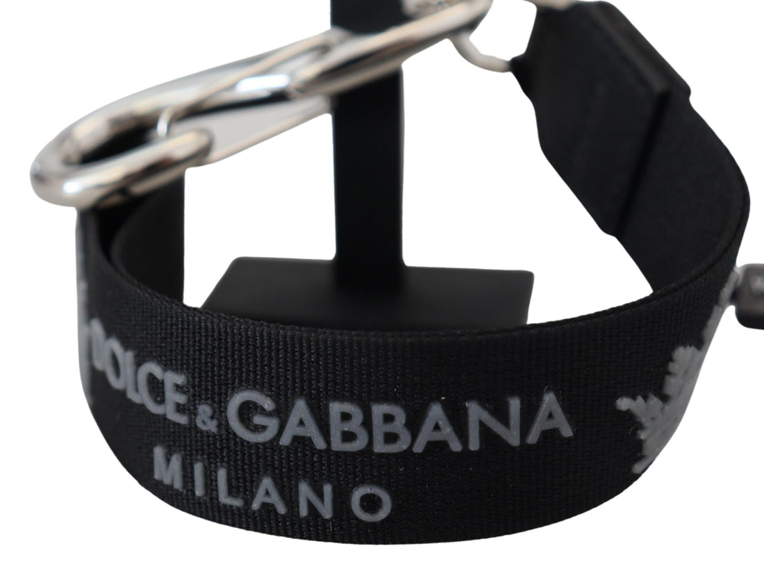 Dolce &amp; Gabbana Elegant Black Charm Keychain with Brass Accents