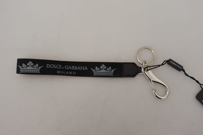 Dolce &amp; Gabbana Elegant Black Charm Keychain with Brass Accents